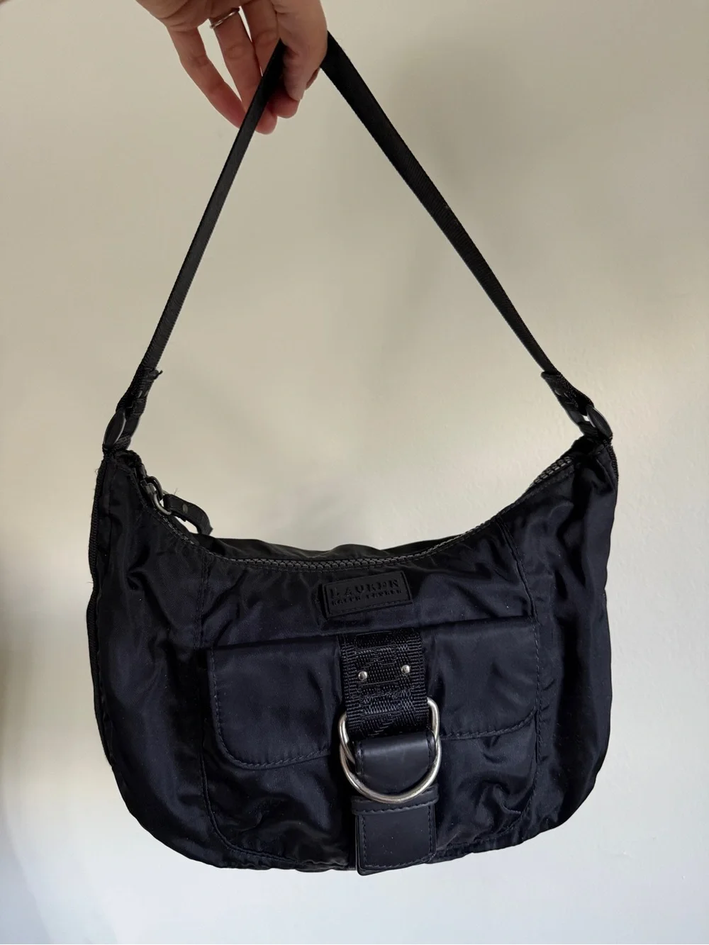 Lauren Ralph Lauren Black nylon Shoulder Hobo with Buckle Detail